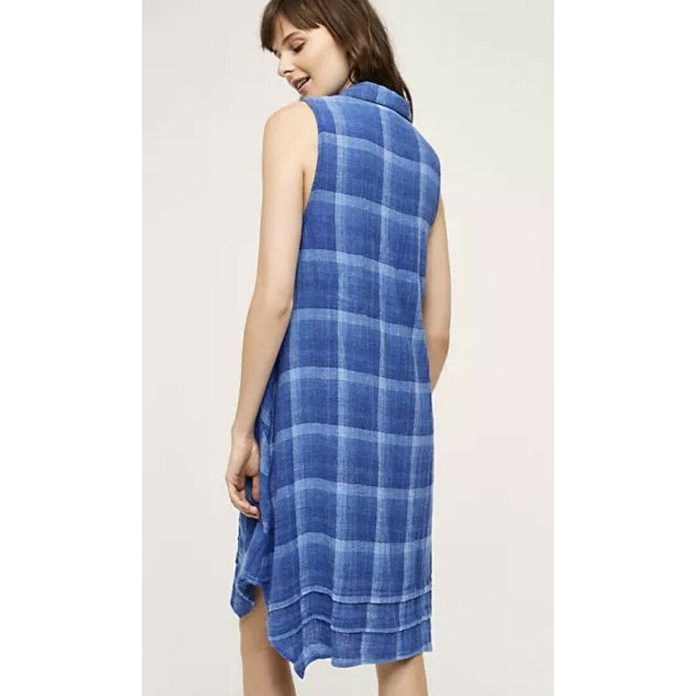 Anthropologie Isabella Sinclair Small Brien Shirtdress Sleeveless Dress Blue - Picture 2 of 4